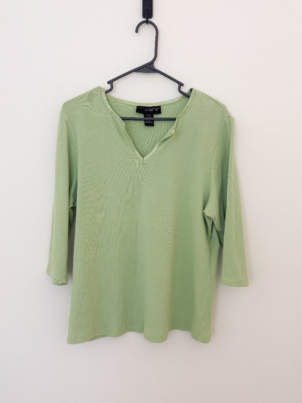 Venezia Light Green Ribbed V Neck Top Women 18/20 Stretch Casual Y2K